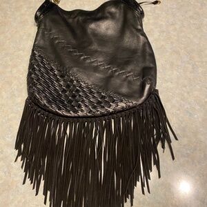 Jimmy Choo Tatum Leather Fringe Hobo Bag Black Leather Suede Fringe